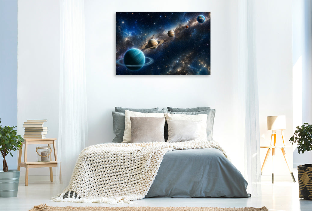 Premium Textil-Leinwand Planeten:Uranus, Saturn, Jupiter, Mars und Erde