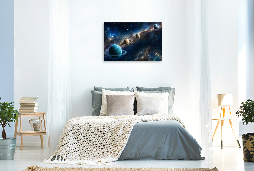 Premium Textil-Leinwand Planeten:Uranus, Saturn, Jupiter, Mars und Erde