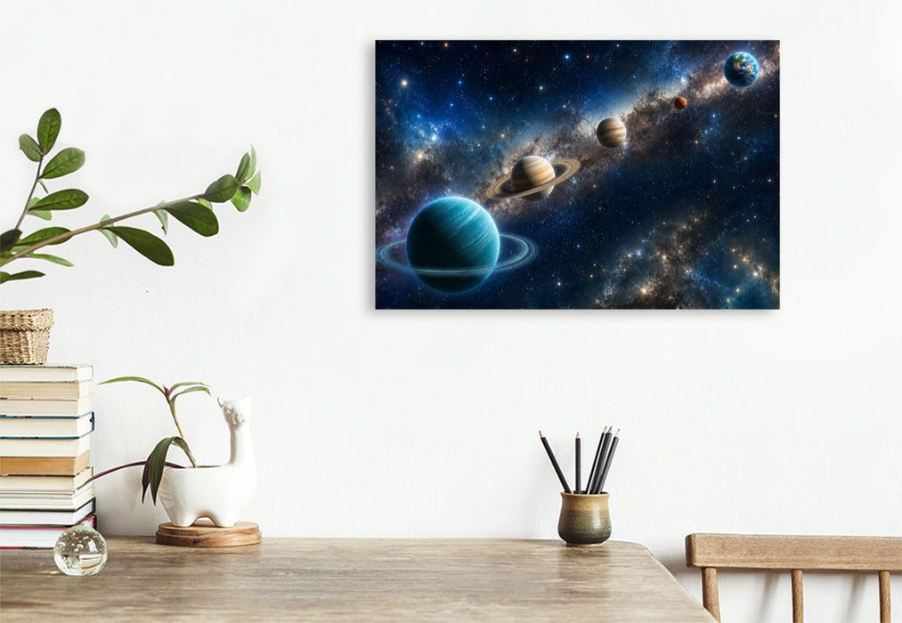 Premium Textil-Leinwand Planeten:Uranus, Saturn, Jupiter, Mars und Erde