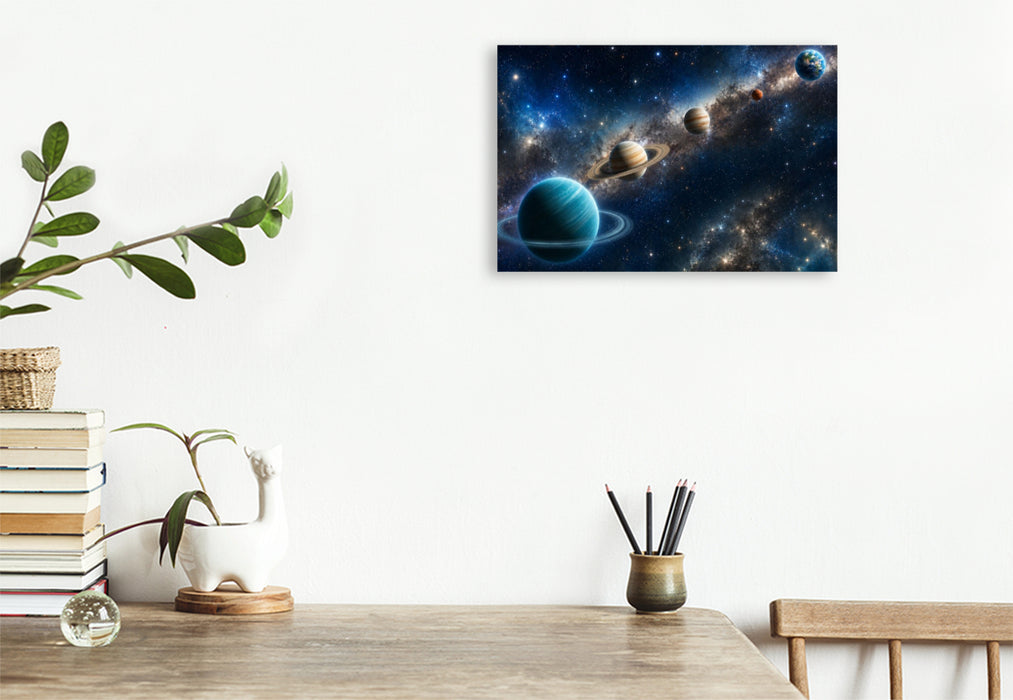 Premium Textil-Leinwand Planeten:Uranus, Saturn, Jupiter, Mars und Erde