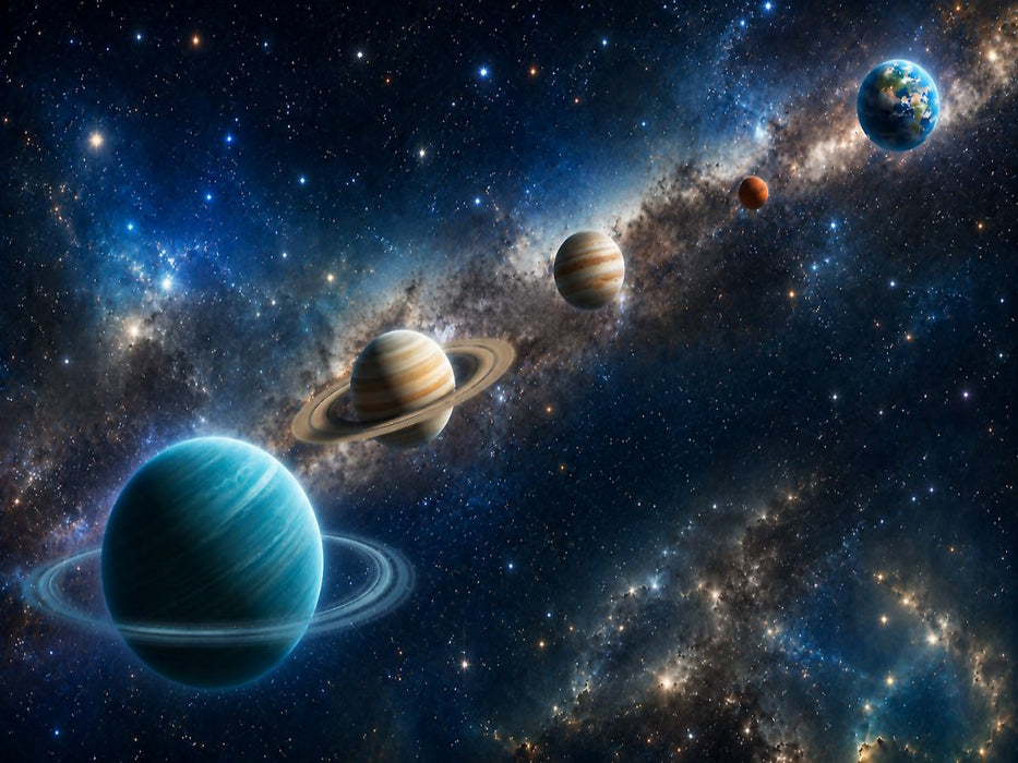 Planeten:Uranus, Saturn, Jupiter, Mars und Erde - CALVENDO Foto-Puzzle'