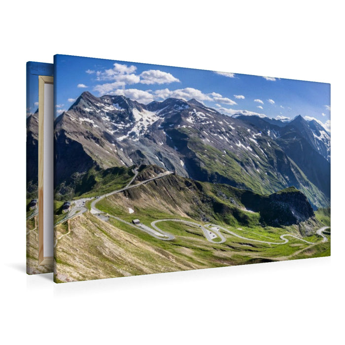 Premium Textil-Leinwand Großglockner Hochalpenstraße vor den Gipfeln der Glocknergruppe
