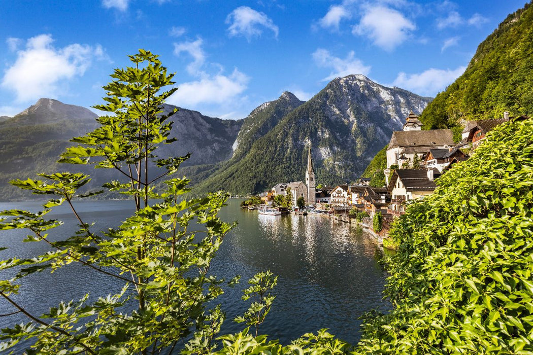 Premium Textil-Leinwand Hallstatt - Traumhafte Impression aus dem Salzkammergut