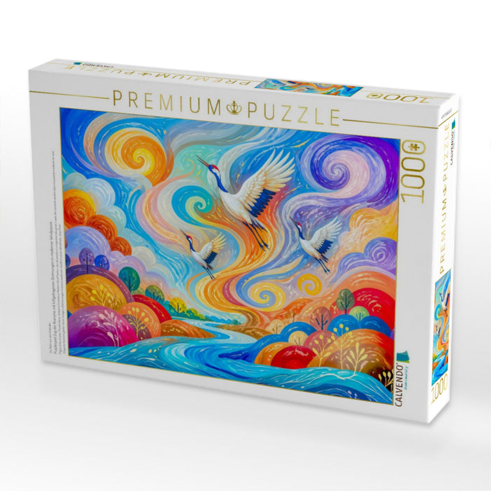 Puzzlespiel Zug der Kraniche mit luftgetragenen Strömungen in moderner Windpoesie - CALVENDO Foto-Puzzle'