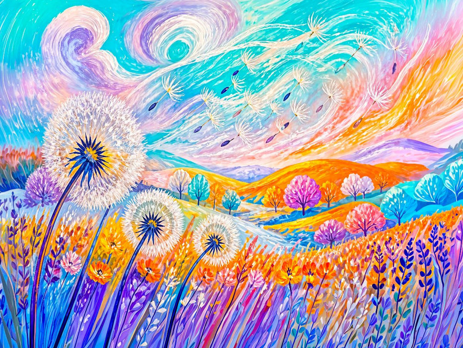 Puzzlespiel Pusteblumen im Wind mit fließenden Farben und kindlicher Leichtigkeit - CALVENDO Foto-Puzzle'
