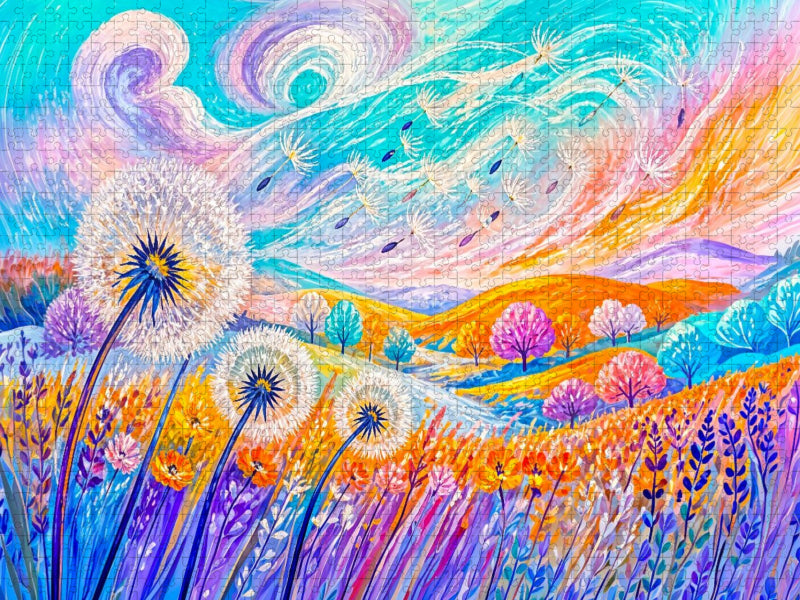 Puzzlespiel Pusteblumen im Wind mit fließenden Farben und kindlicher Leichtigkeit - CALVENDO Foto-Puzzle'