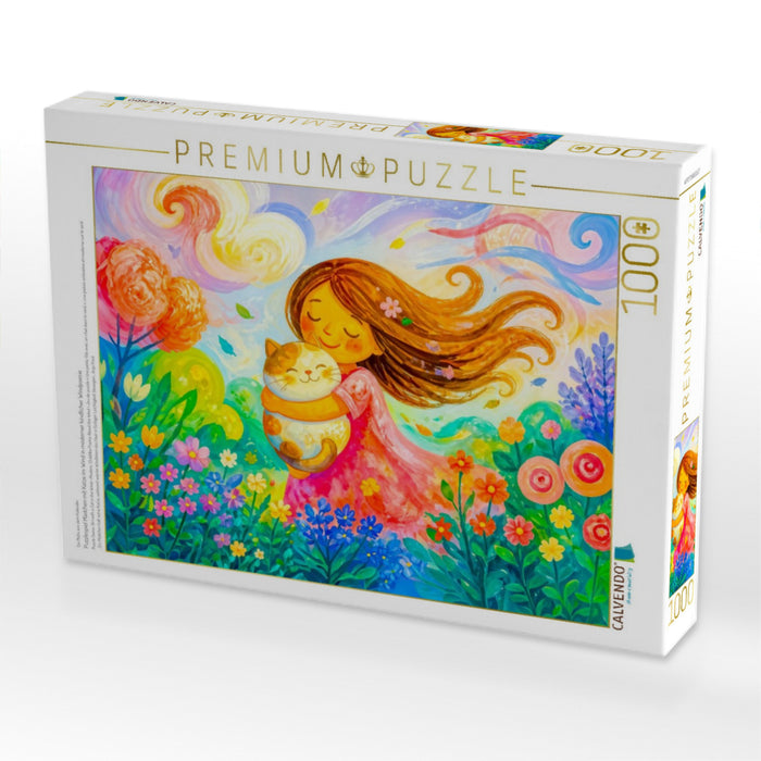 Puzzlespiel Mädchen mit Katze im Wind in moderner kindlicher Windpoesie - CALVENDO Foto-Puzzle'