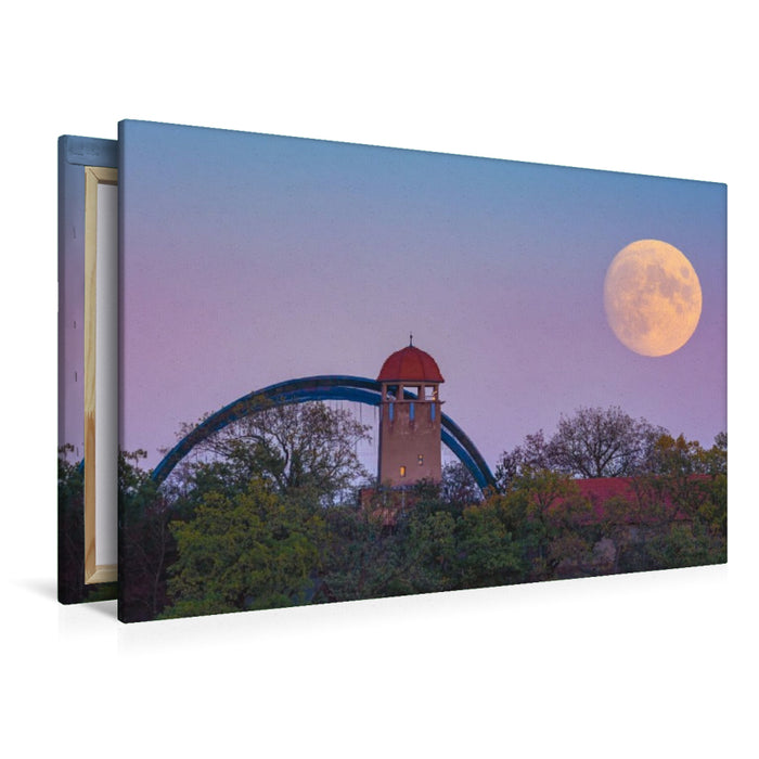 Premium Textil-Leinwand Vollmond über dem Bergzoo