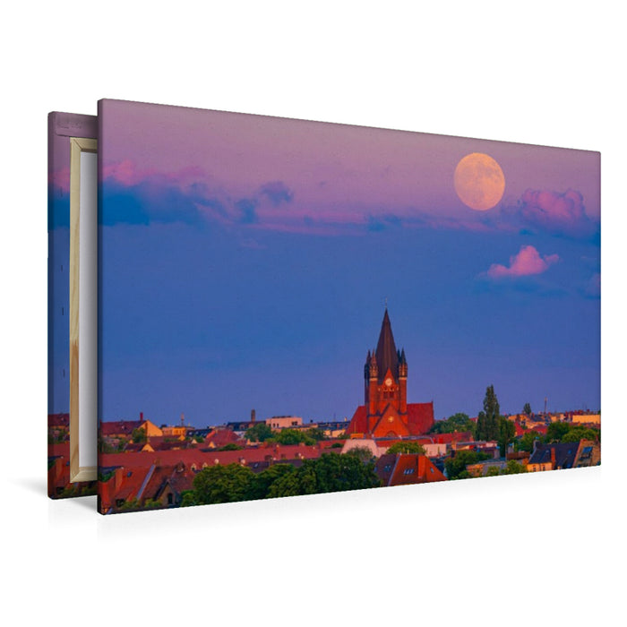 Premium Textil-Leinwand Vollmond über der Pauluskirche