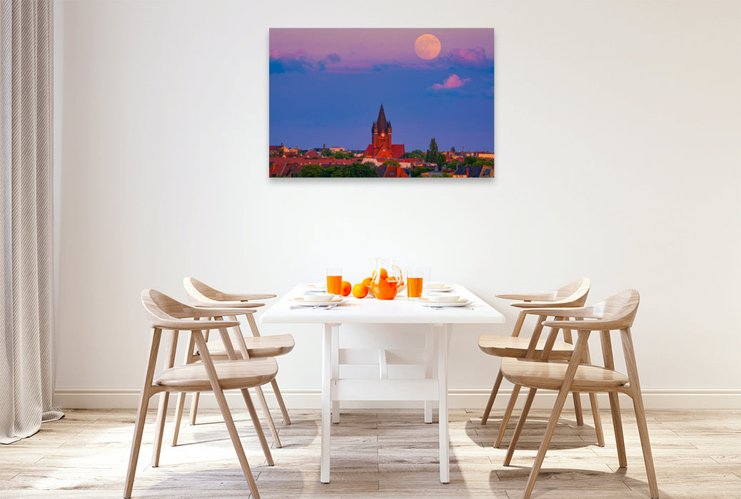 Premium Textil-Leinwand Vollmond über der Pauluskirche