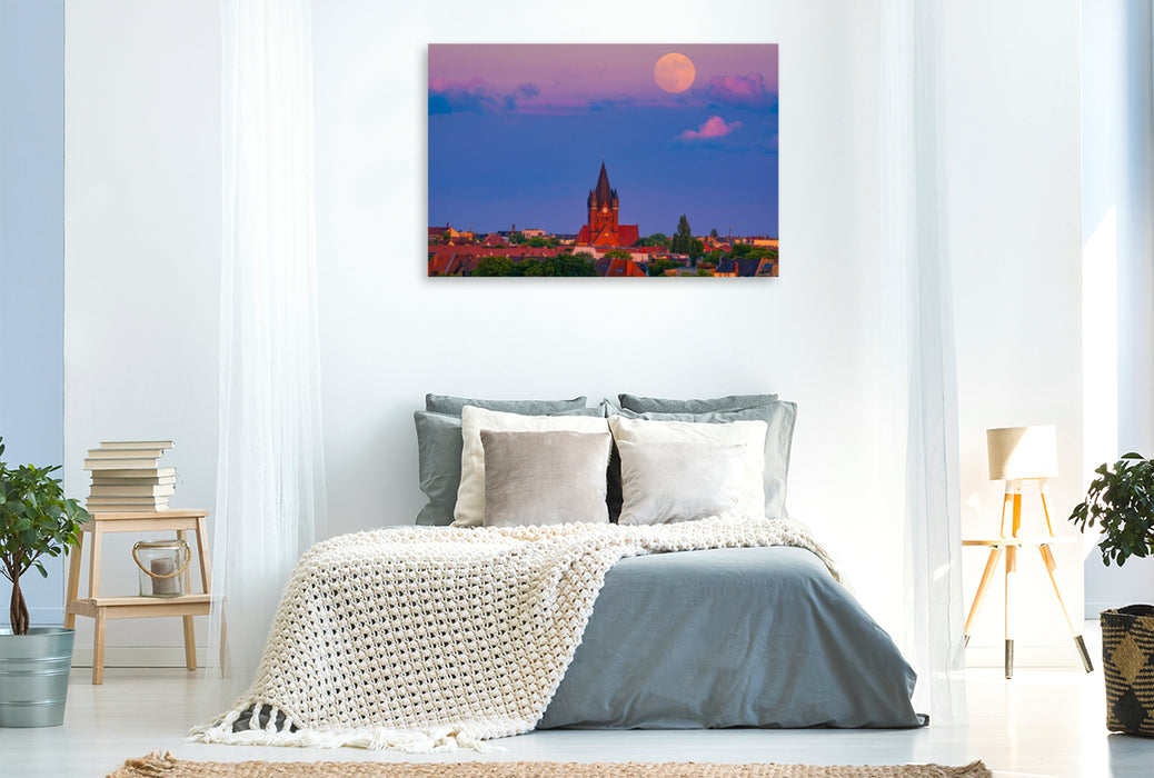 Premium Textil-Leinwand Vollmond über der Pauluskirche