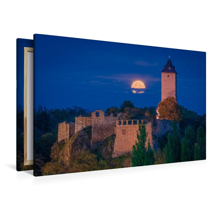 Premium Textil-Leinwand Vollmond über Burg Giebichenstein