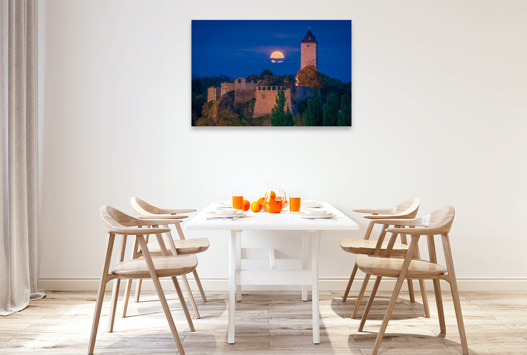 Premium Textil-Leinwand Vollmond über Burg Giebichenstein