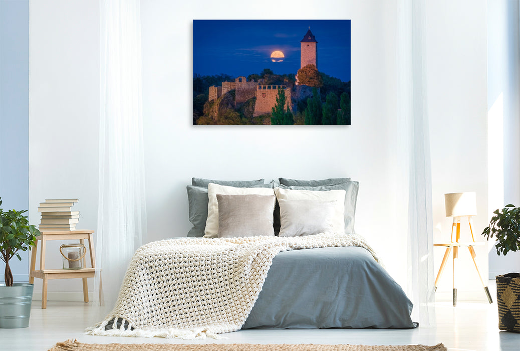 Premium Textil-Leinwand Vollmond über Burg Giebichenstein