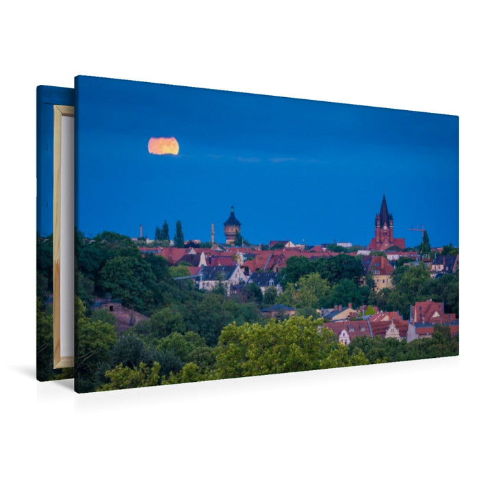 Premium Textil-Leinwand Vollmond über Wasserturm Nord und Pauluskirche