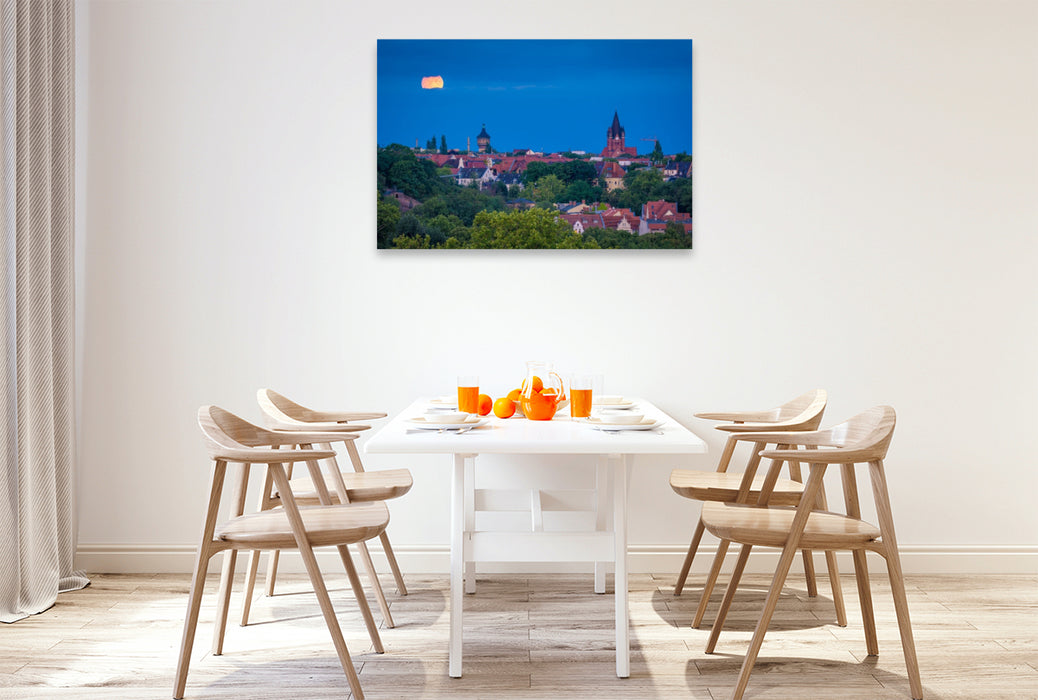 Premium Textil-Leinwand Vollmond über Wasserturm Nord und Pauluskirche