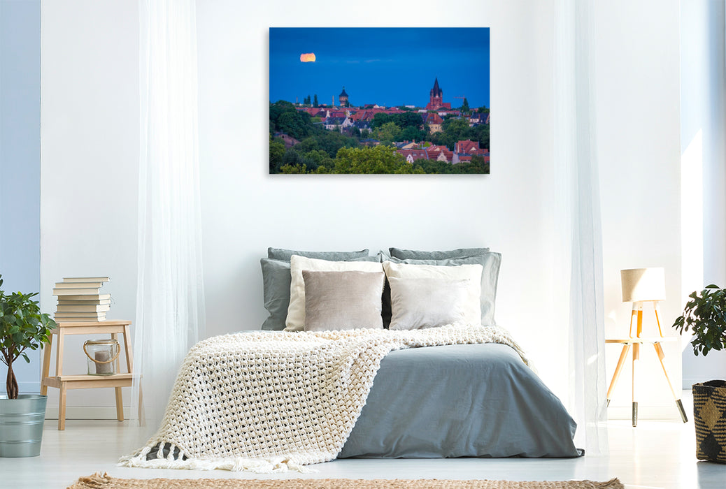 Premium Textil-Leinwand Vollmond über Wasserturm Nord und Pauluskirche