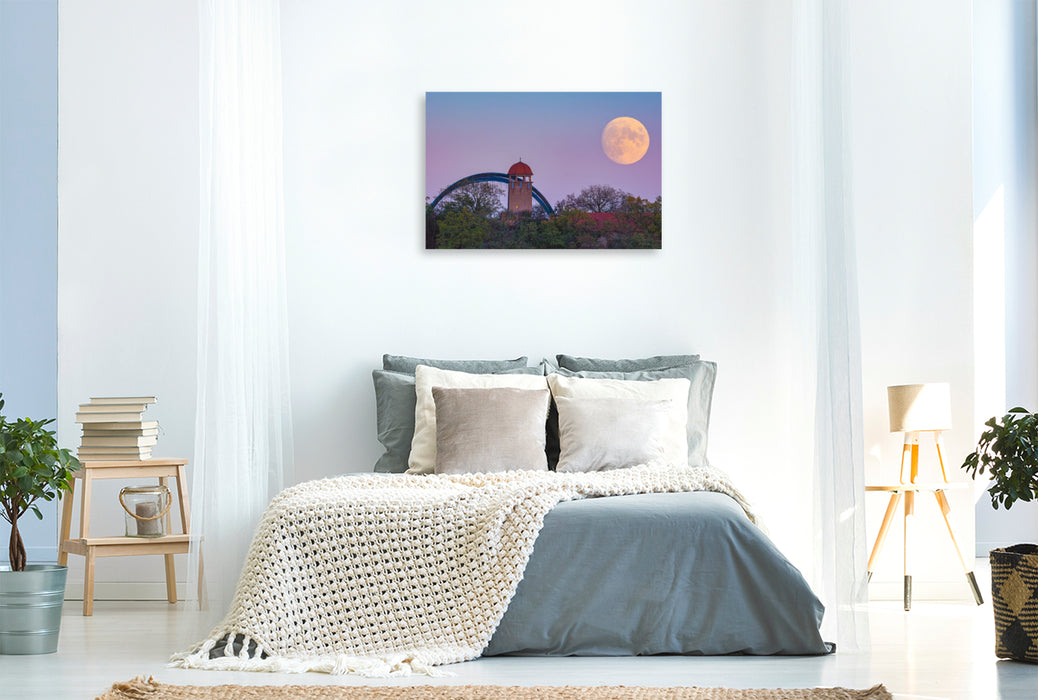 Premium Textil-Leinwand Vollmond über dem Bergzoo