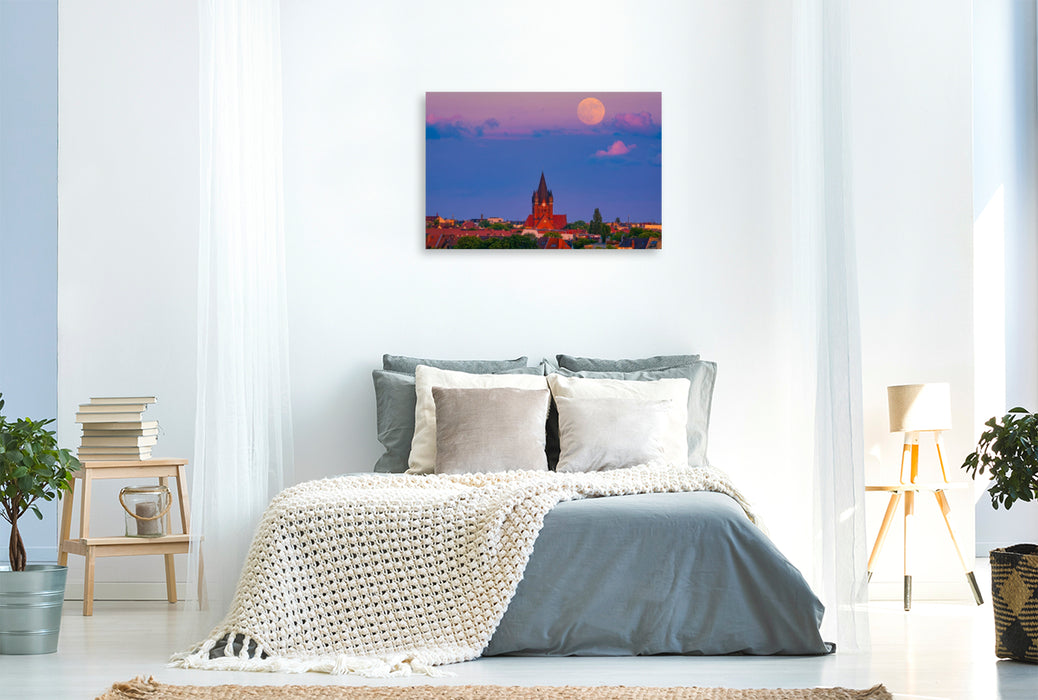 Premium Textil-Leinwand Vollmond über der Pauluskirche