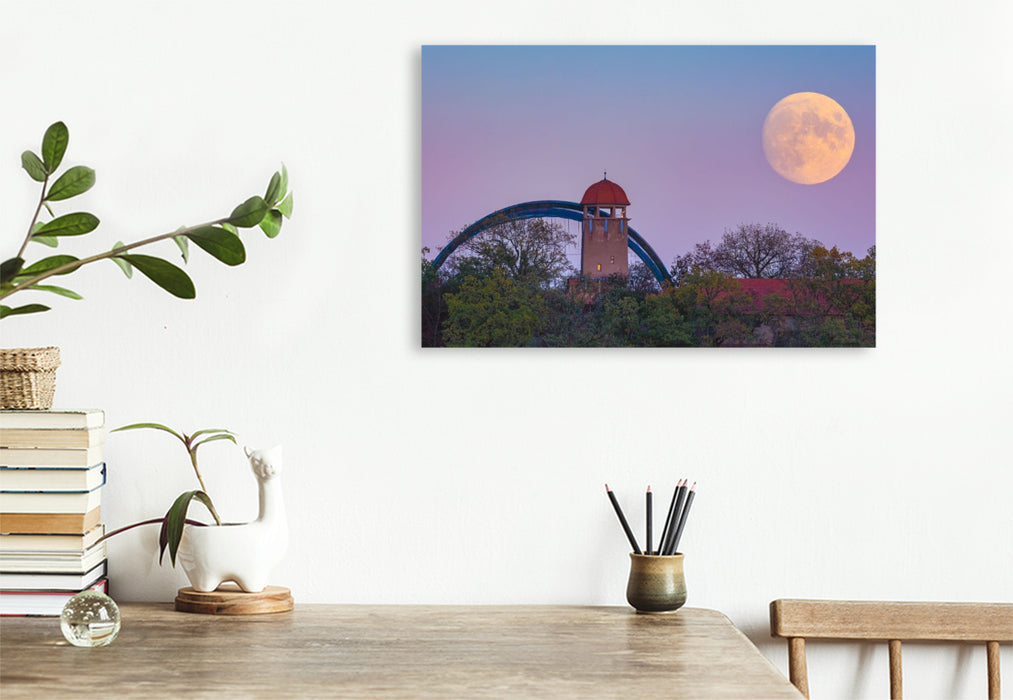 Premium Textil-Leinwand Vollmond über dem Bergzoo