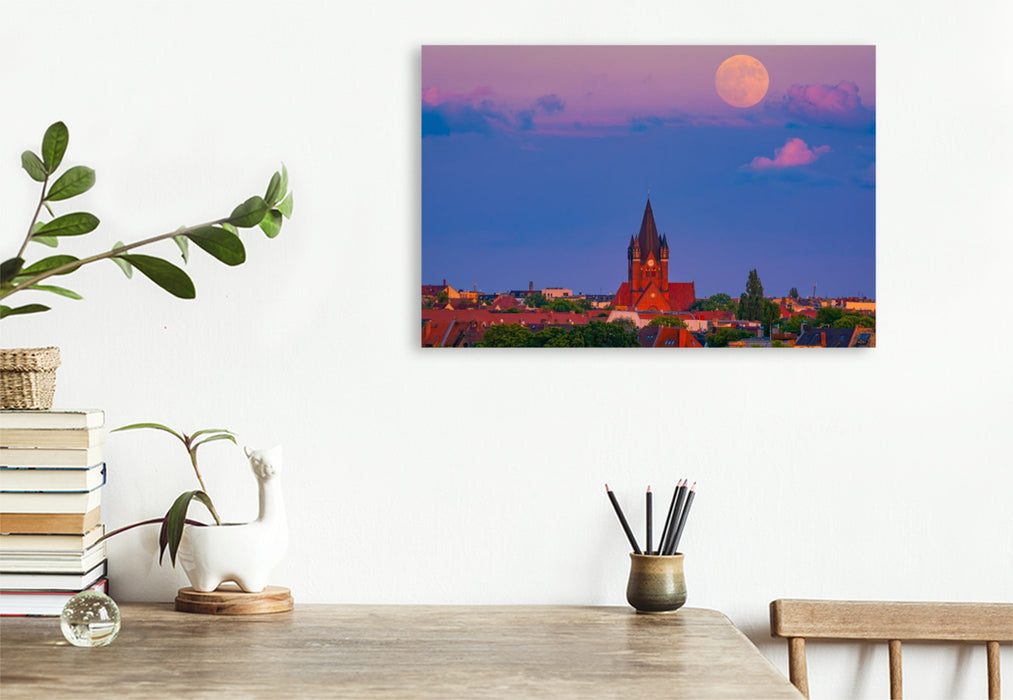 Premium Textil-Leinwand Vollmond über der Pauluskirche