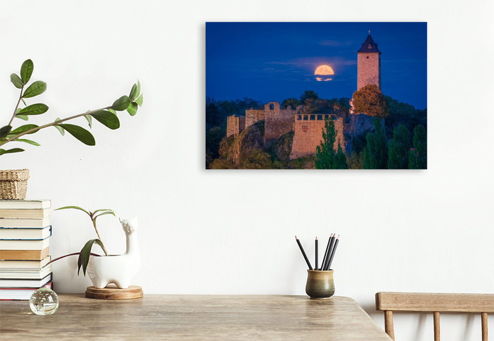 Premium Textil-Leinwand Vollmond über Burg Giebichenstein