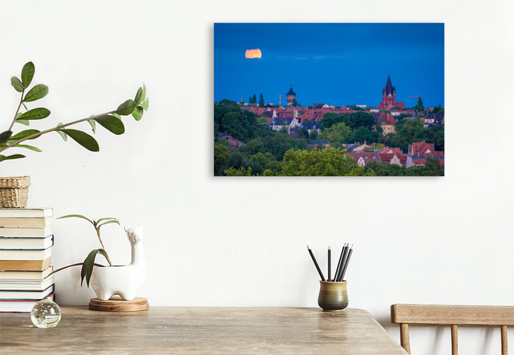 Premium Textil-Leinwand Vollmond über Wasserturm Nord und Pauluskirche