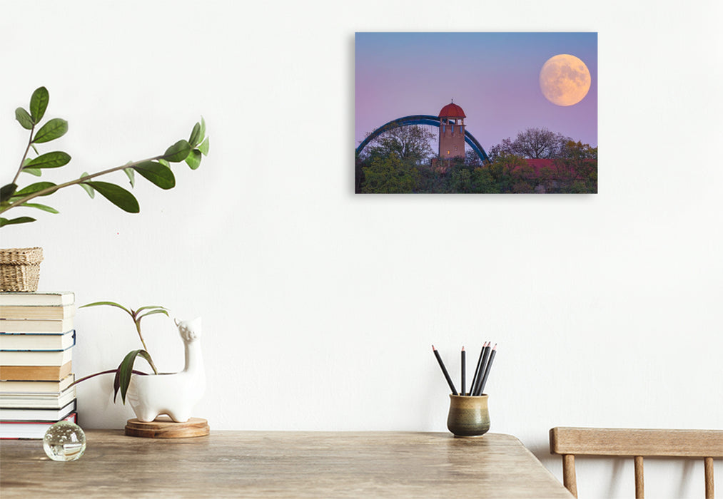 Premium Textil-Leinwand Vollmond über dem Bergzoo