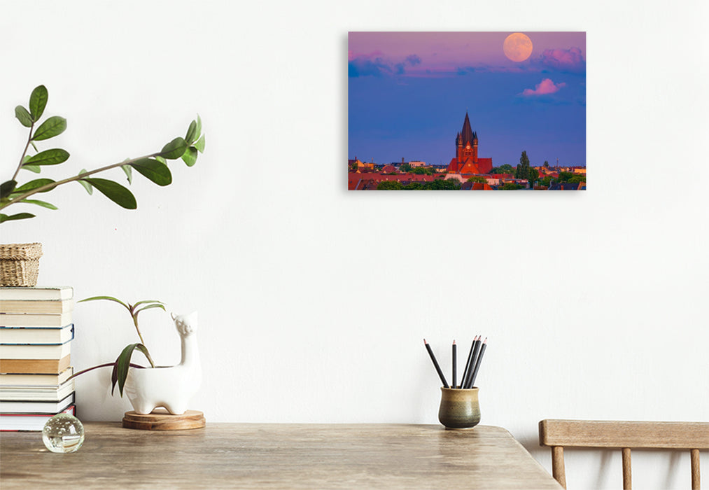 Premium Textil-Leinwand Vollmond über der Pauluskirche