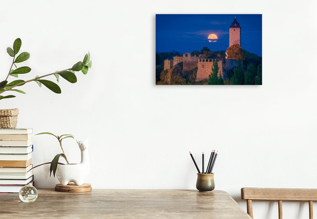 Premium Textil-Leinwand Vollmond über Burg Giebichenstein