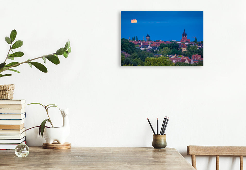 Premium Textil-Leinwand Vollmond über Wasserturm Nord und Pauluskirche