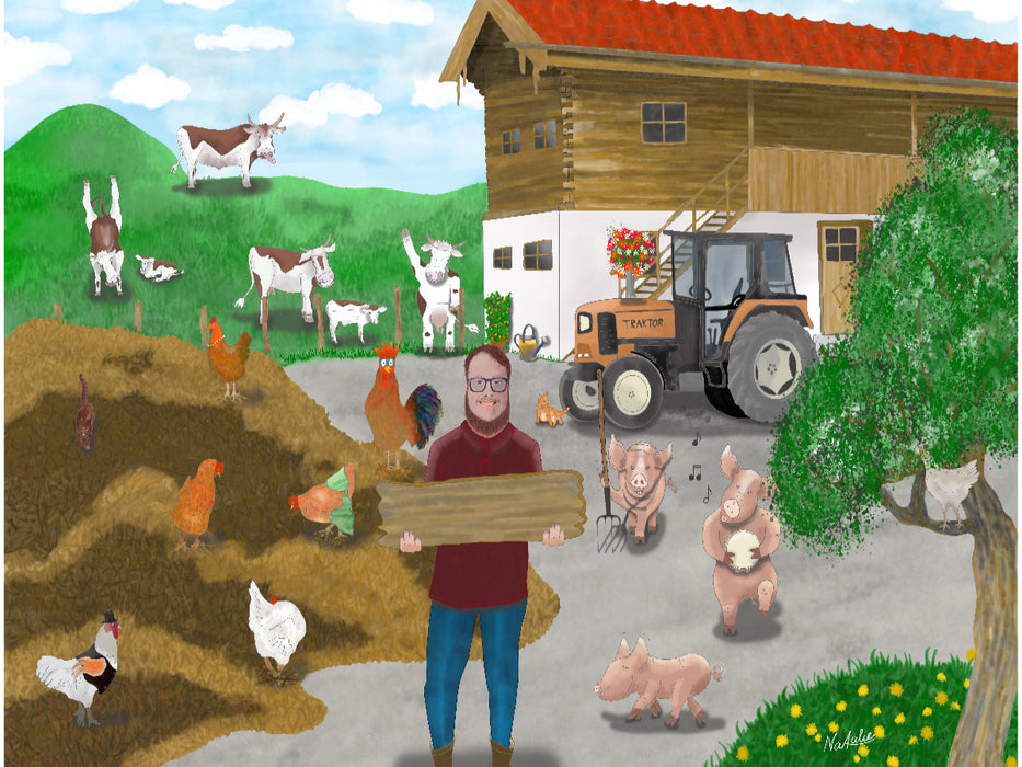 Bauernhof mit Landwirt, Kühen und Traktor - CALVENDO Foto-Puzzle'