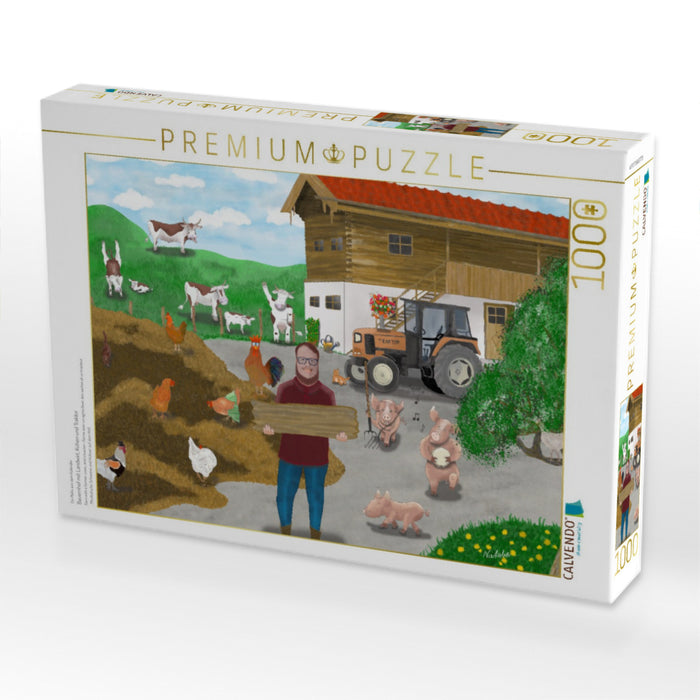 Bauernhof mit Landwirt, Kühen und Traktor - CALVENDO Foto-Puzzle'