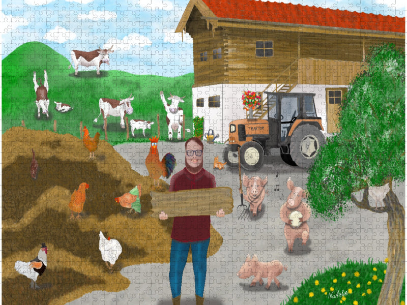 Bauernhof mit Landwirt, Kühen und Traktor - CALVENDO Foto-Puzzle'