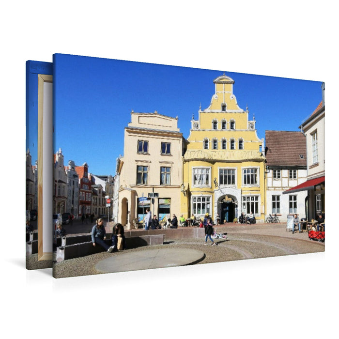 Premium Textil-Leinwand Wismar, ehemalige Löwenapotheke in der Bademutterstraße