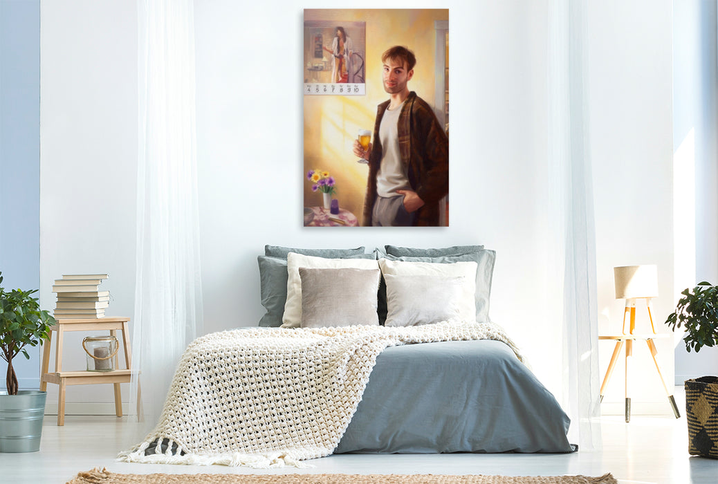 Premium Textil-Leinwand Biertrinken nach Kalender