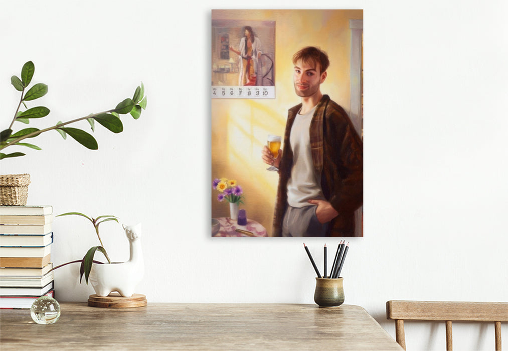 Premium Textil-Leinwand Biertrinken nach Kalender