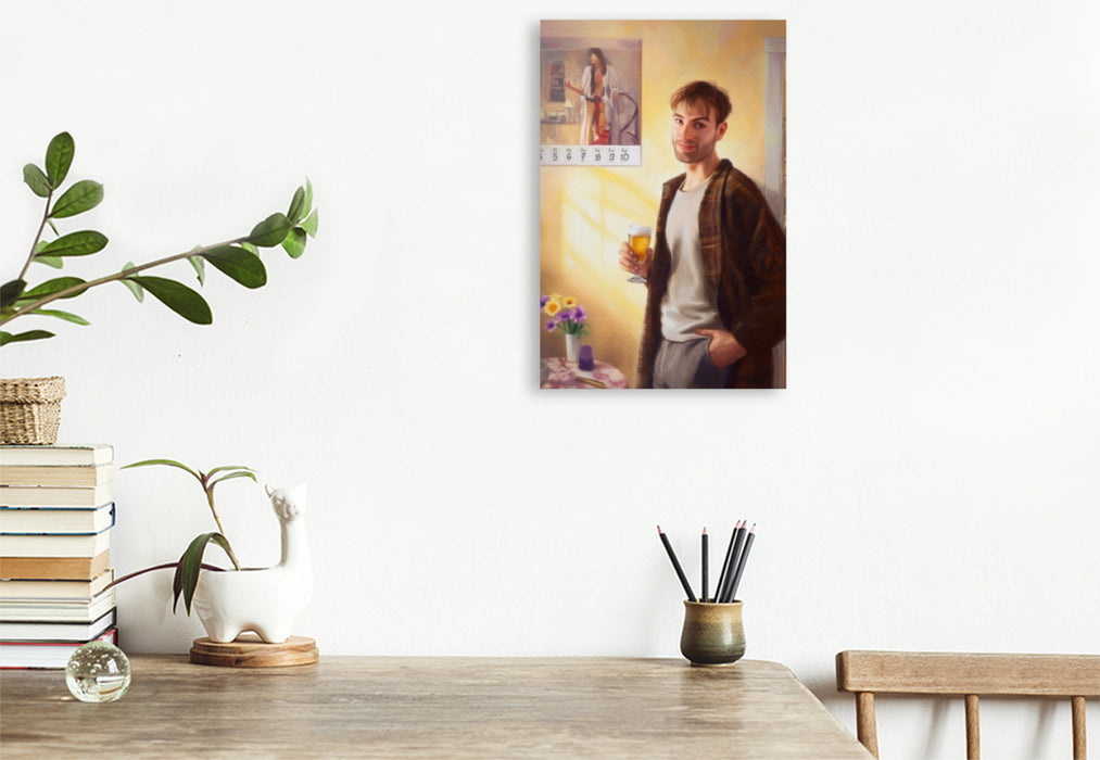 Premium Textil-Leinwand Biertrinken nach Kalender