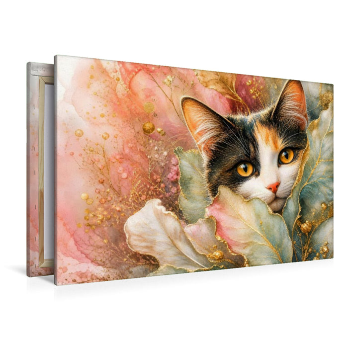 Premium Textil-Leinwand Dreifarbige Mieze