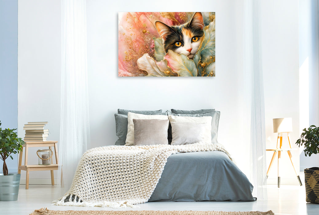 Premium Textil-Leinwand Dreifarbige Mieze