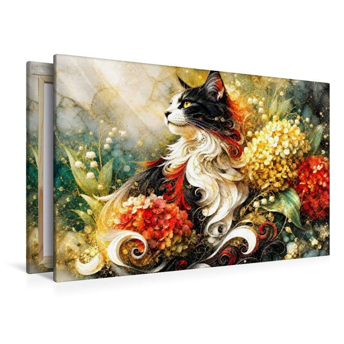 Premium Textil-Leinwand Katzenblick im Farbenschmuck