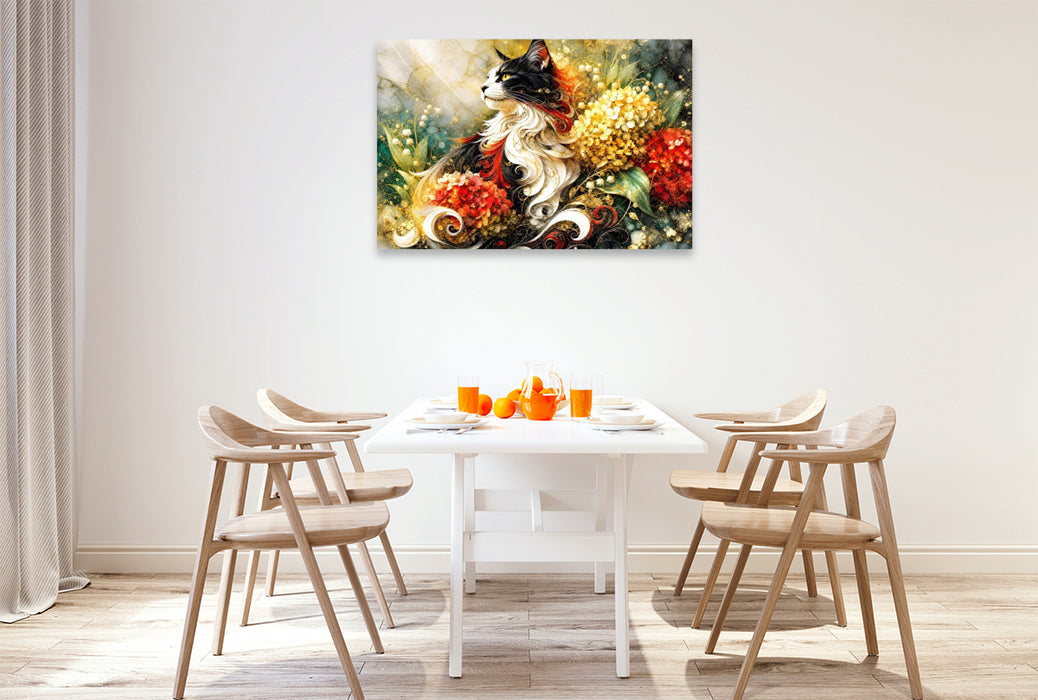 Premium Textil-Leinwand Katzenblick im Farbenschmuck