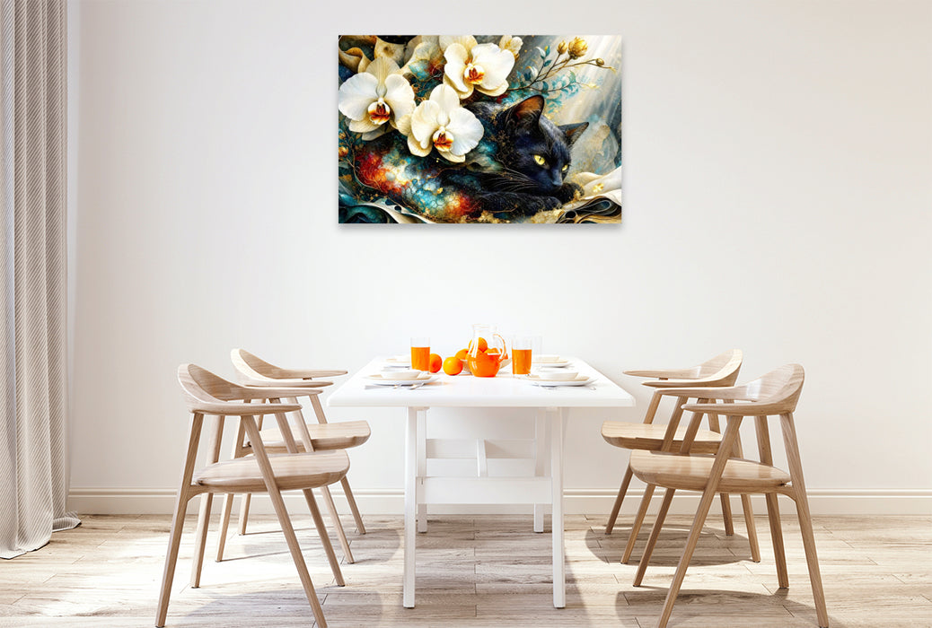 Premium Textil-Leinwand Katzenvision voller Eleganz