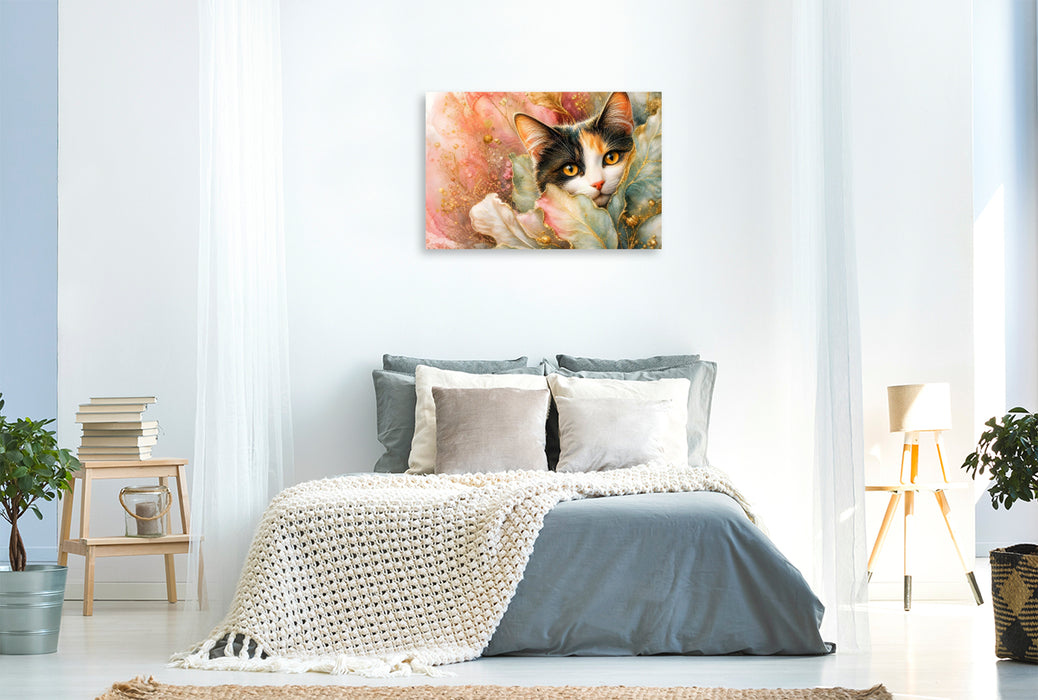 Premium Textil-Leinwand Dreifarbige Mieze