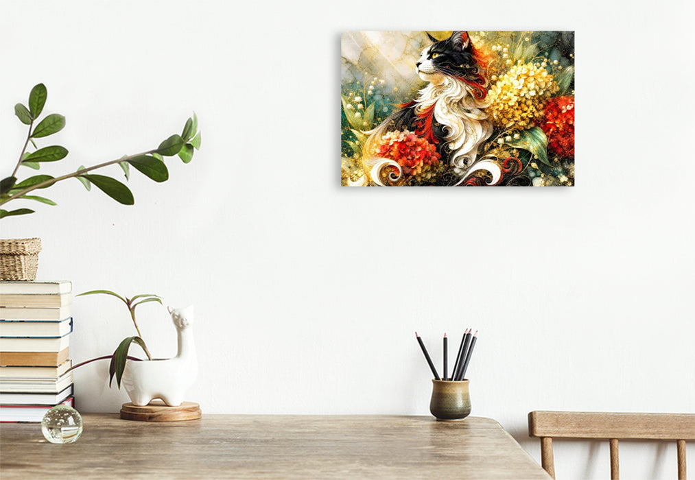 Premium Textil-Leinwand Katzenblick im Farbenschmuck