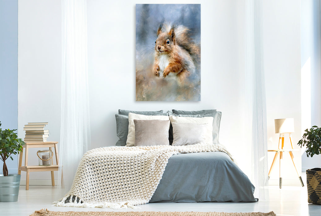 Premium Textil-Leinwand Eichhörnchen, ein sanfter Blick, ein schneller Sprung danach