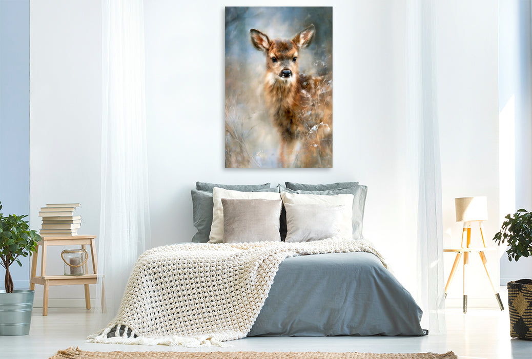 Premium Textil-Leinwand Reh, ein stiller Waldbewohner ganz nah