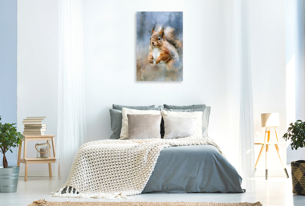 Premium Textil-Leinwand Eichhörnchen, ein sanfter Blick, ein schneller Sprung danach