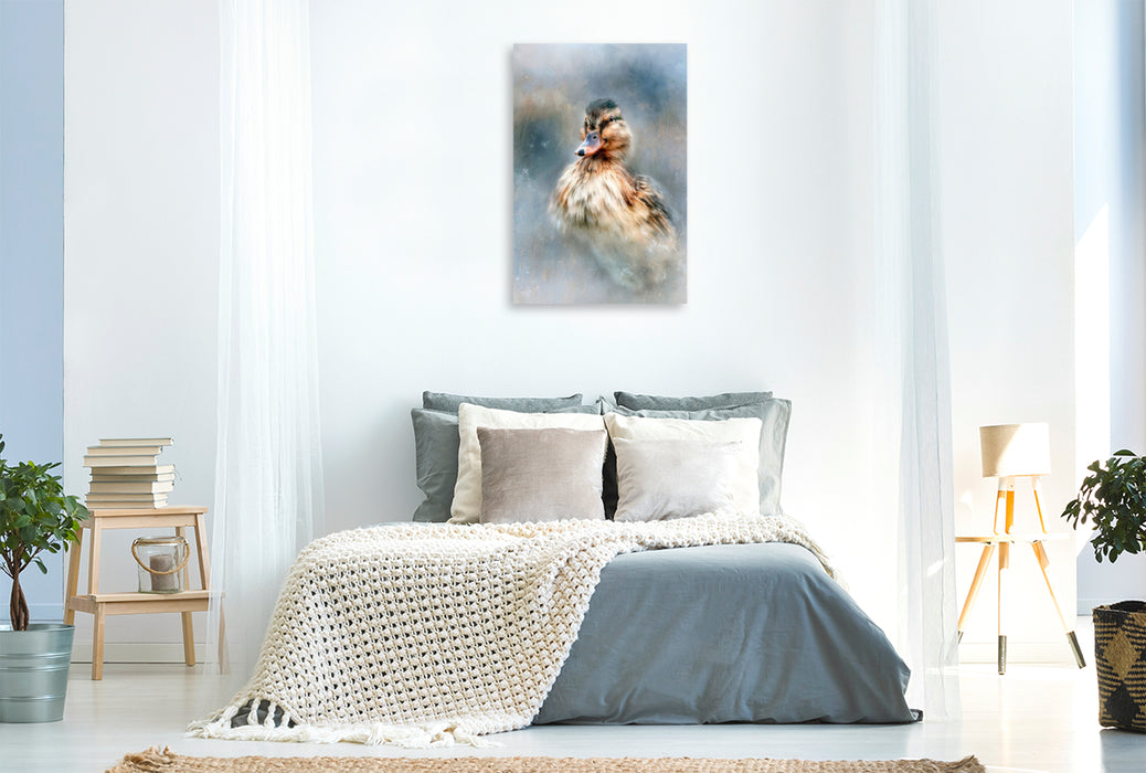 Premium Textil-Leinwand Ente, ein leiser Moment am Wasser