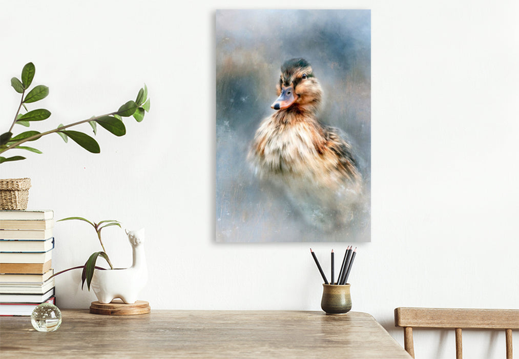 Premium Textil-Leinwand Ente, ein leiser Moment am Wasser